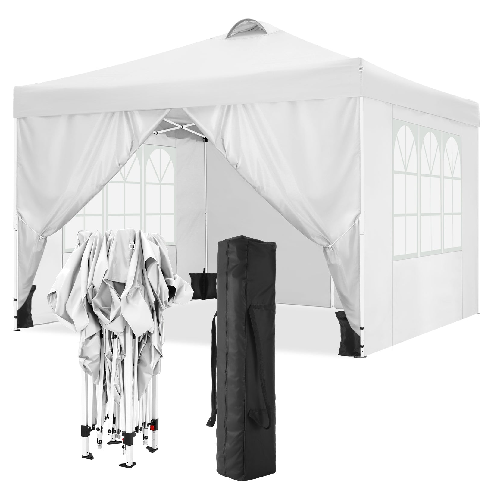 10' x 10' Adjustable Height Pop-up Canopy Tent Fully Waterproof Instant Outdoor Canopy Folding Shelter with 4 Removable Sidewalls, Air Vent on The Top, 4 Sandbags, Carrying Bag