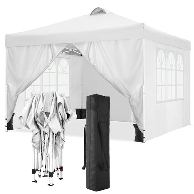 10' x 10' Adjustable Height Pop-up Canopy Tent Fully Waterproof Instant Outdoor Canopy Folding Shelter with 4 Removable Sidewalls, Air Vent on The Top, 4 Sandbags, Carrying Bag