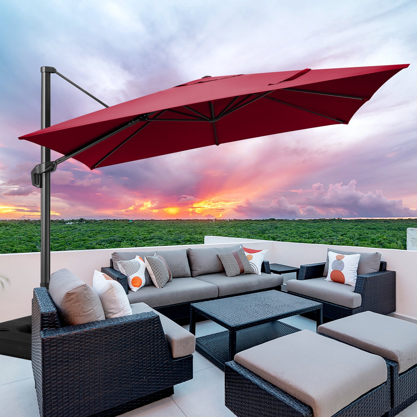 Hoteel 10 Ft Patio Umbrella Outdoor Cantilever Square Umbrella Aluminum Offset Umbrella with Base, 360¡ã Rotation