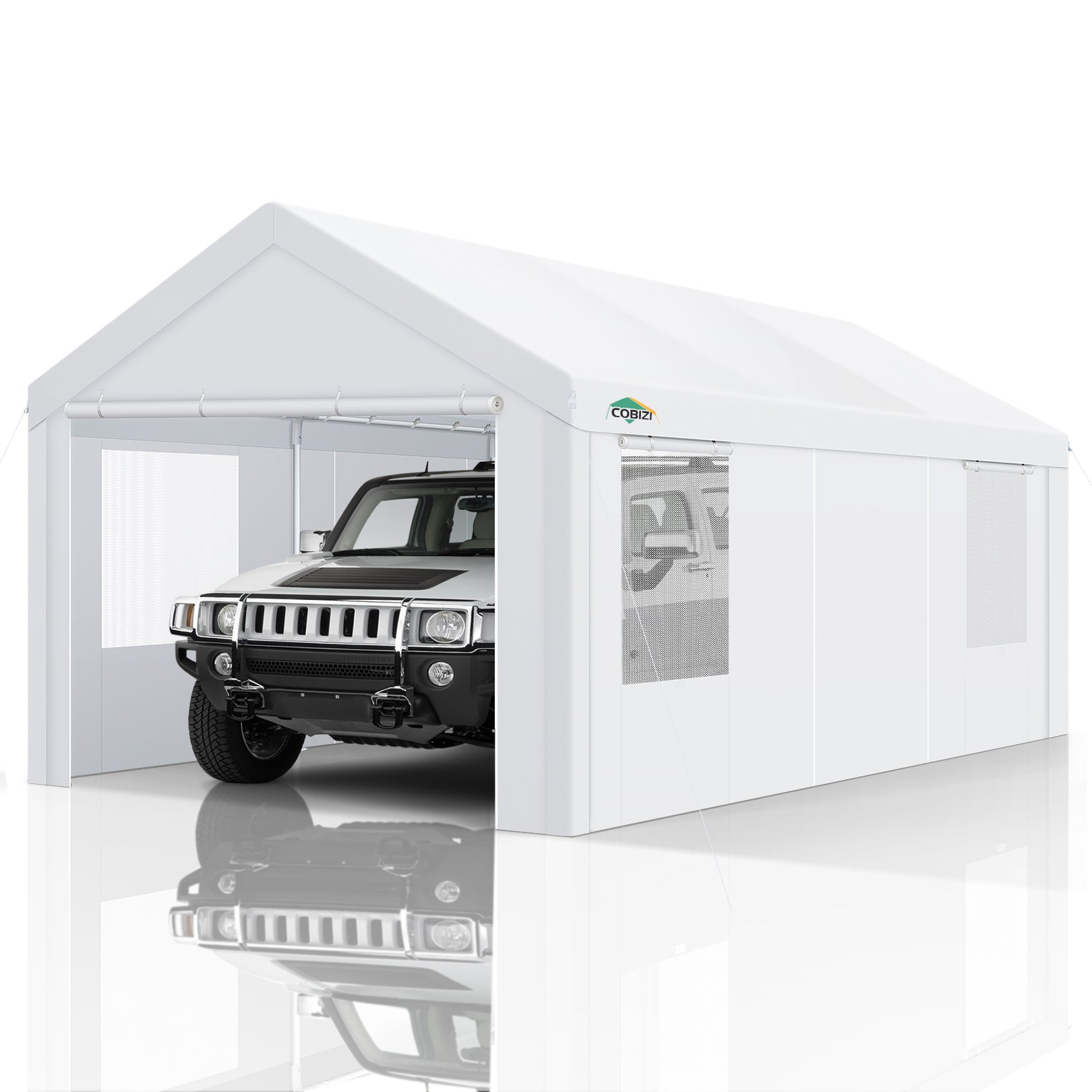 COBIZI Carport 10x20 ft Heavy Duty Car Canopy with Roll-up Windows Portable Garage with Removable Sidewalls & Door, Outdoor Canopy Carport Portable Car Tent Garage Car Canopy with Steel Frame, Gray