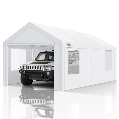 COBIZI Carport 10x20 ft Heavy Duty Car Canopy with Roll-up Windows Portable Garage with Removable Sidewalls & Door, Outdoor Canopy Carport Portable Car Tent Garage Car Canopy with Steel Frame, Gray