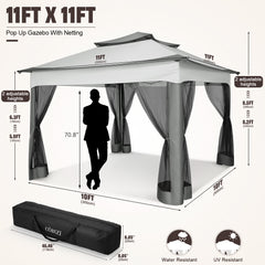 HOTEEL 12x12 Outdoor Waterproof Gazebo, Pop Up Canopy Tent with Adjustable Height, UV Protection & Mosquito Net, Ideal for Parties, Camping, Weddings, and Backyard Events,Brown