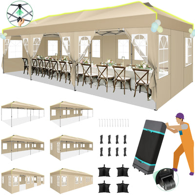 HOTEEL 10x30 EZ Pop Up Canopy, One Push Setup Glow Party Tent for Commercial, Waterproof UPF50+ Wedding Tent with Wheeled Bag & Air Vent