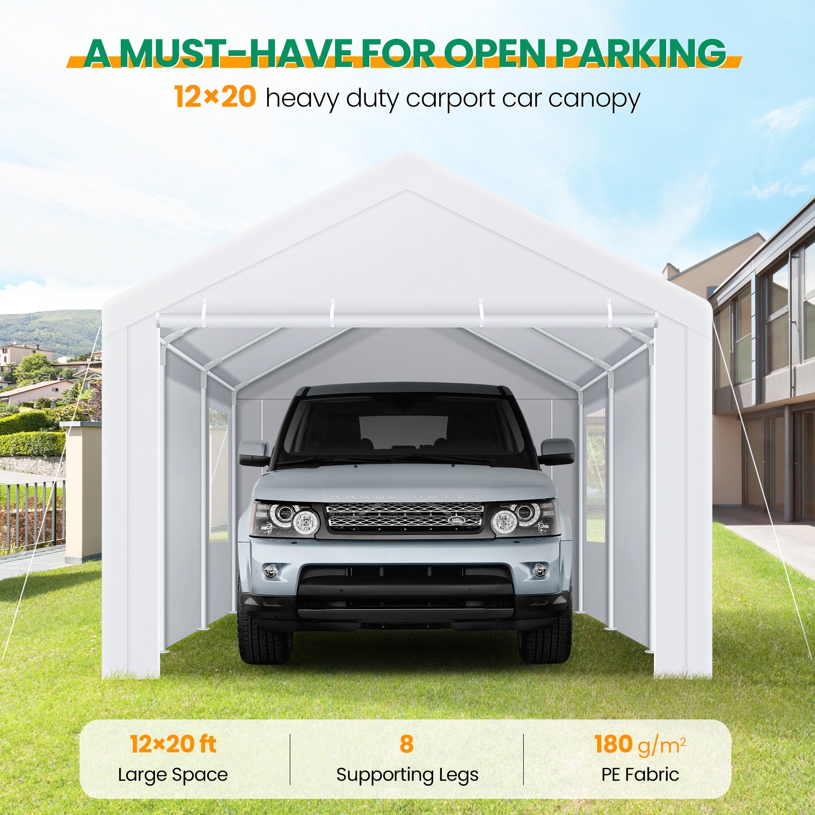 COBIZI Carport 10x20 ft Heavy Duty Car Canopy with Roll-up Windows Portable Garage with Removable Sidewalls & Door, Outdoor Canopy Carport Portable Car Tent Garage Car Canopy with Steel Frame, Gray