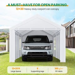 Hoteel 10'x20' Large Heavy Duty Carport Canopy with Roll-up Windows, Portable Outdoor Garage with Removable Sidewalls Car Canopy for Car, Truck, SUV, Boat, Car Canopy with All-Season Tarp, Gray