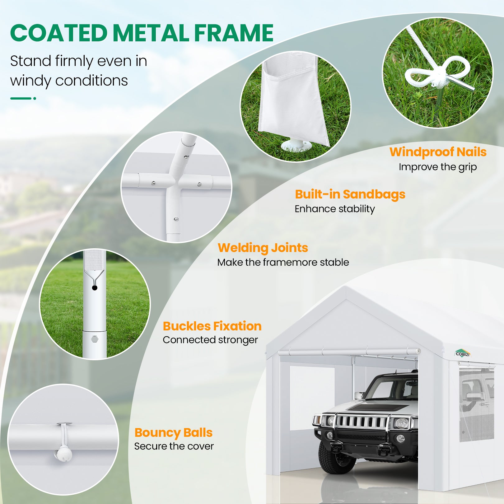 COBIZI Carport 10x20 ft Heavy Duty Car Canopy with Roll-up Windows Portable Garage with Removable Sidewalls & Door, Outdoor Canopy Carport Portable Car Tent Garage Car Canopy with Steel Frame, Gray