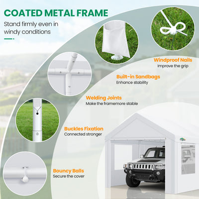 COBIZI Carport 10x20 ft Heavy Duty Car Canopy with Roll-up Windows Portable Garage with Removable Sidewalls & Door, Outdoor Canopy Carport Portable Car Tent Garage Car Canopy with Steel Frame, Gray