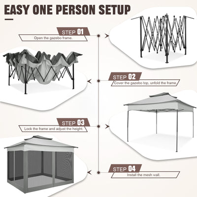HOTEEL 12x12 Outdoor Waterproof Gazebo, Pop Up Canopy Tent with Adjustable Height, UV Protection & Mosquito Net, Ideal for Parties, Camping, Weddings, and Backyard Events,Brown