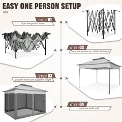 HOTEEL 12x12 Outdoor Waterproof Gazebo, Pop Up Canopy Tent with Adjustable Height, UV Protection & Mosquito Net, Ideal for Parties, Camping, Weddings, and Backyard Events,Brown
