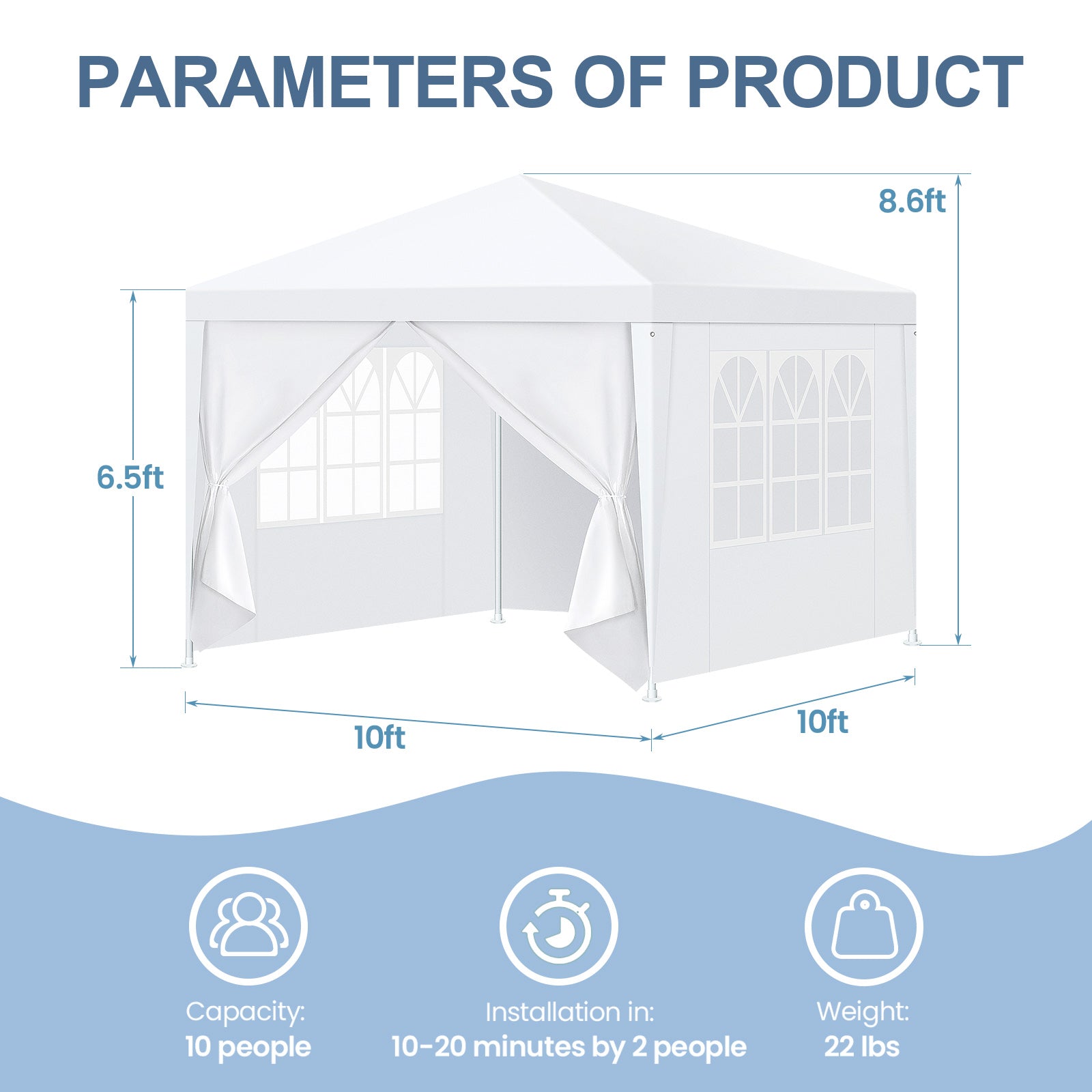 COBIZI 10'x20' Canopy Party Tent with 4 Removable Sidewalls, Outdoor Tent for Parties, Event Tent, Large Canopy Tent for Weddings, Parties, Patio Camping Gazebo, All Season & Waterproof, White SPC000108