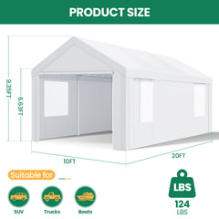 HOTEEL 10'x20' Large Heavy Duty Car Tent with Steel Frame, Portable Garage Wedding Tent Gazebo Big Tents Carport Shelter with Waterproof Top Cover, All-Season Tarp for Outdoor Party Birthday