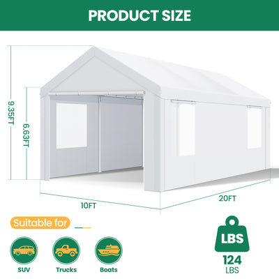 HOTEEL 10'x20' Large Heavy Duty Car Tent with Steel Frame, Portable Garage Wedding Tent Gazebo Big Tents Carport Shelter with Waterproof Top Cover, All-Season Tarp for Outdoor Party Birthday, Gray