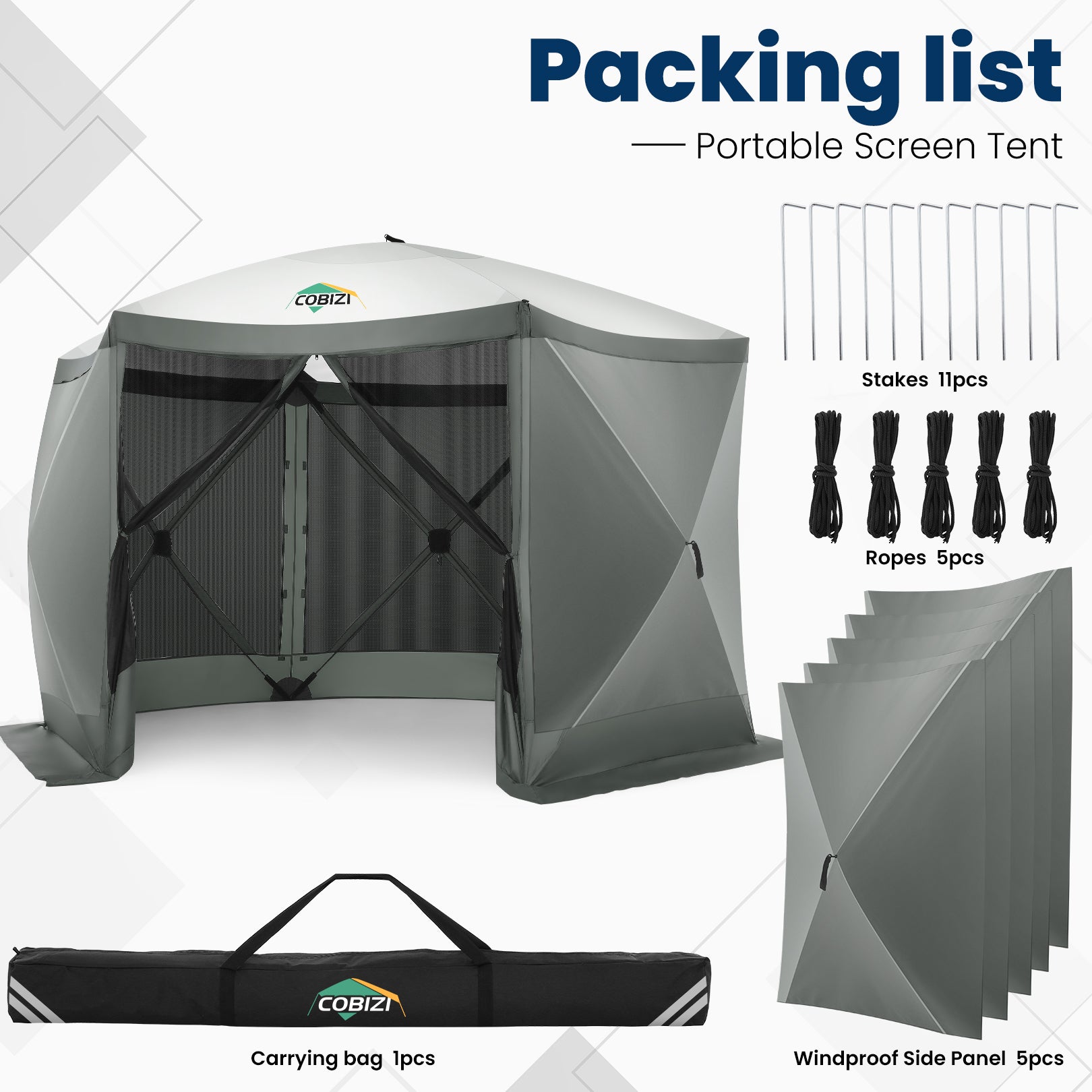 COBIZI 12'x12' Portable 6 Side Pop Up Canopy Screen House Tent, SPC44L