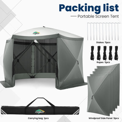 COBIZI 12'x12' Portable 6 Side Pop Up Canopy Screen House Tent, SPC44L
