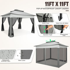 HOTEEL 12x12 Outdoor Waterproof Gazebo, Pop Up Canopy Tent with Adjustable Height, UV Protection & Mosquito Net, Ideal for Parties, Camping, Weddings, and Backyard Events,Brown