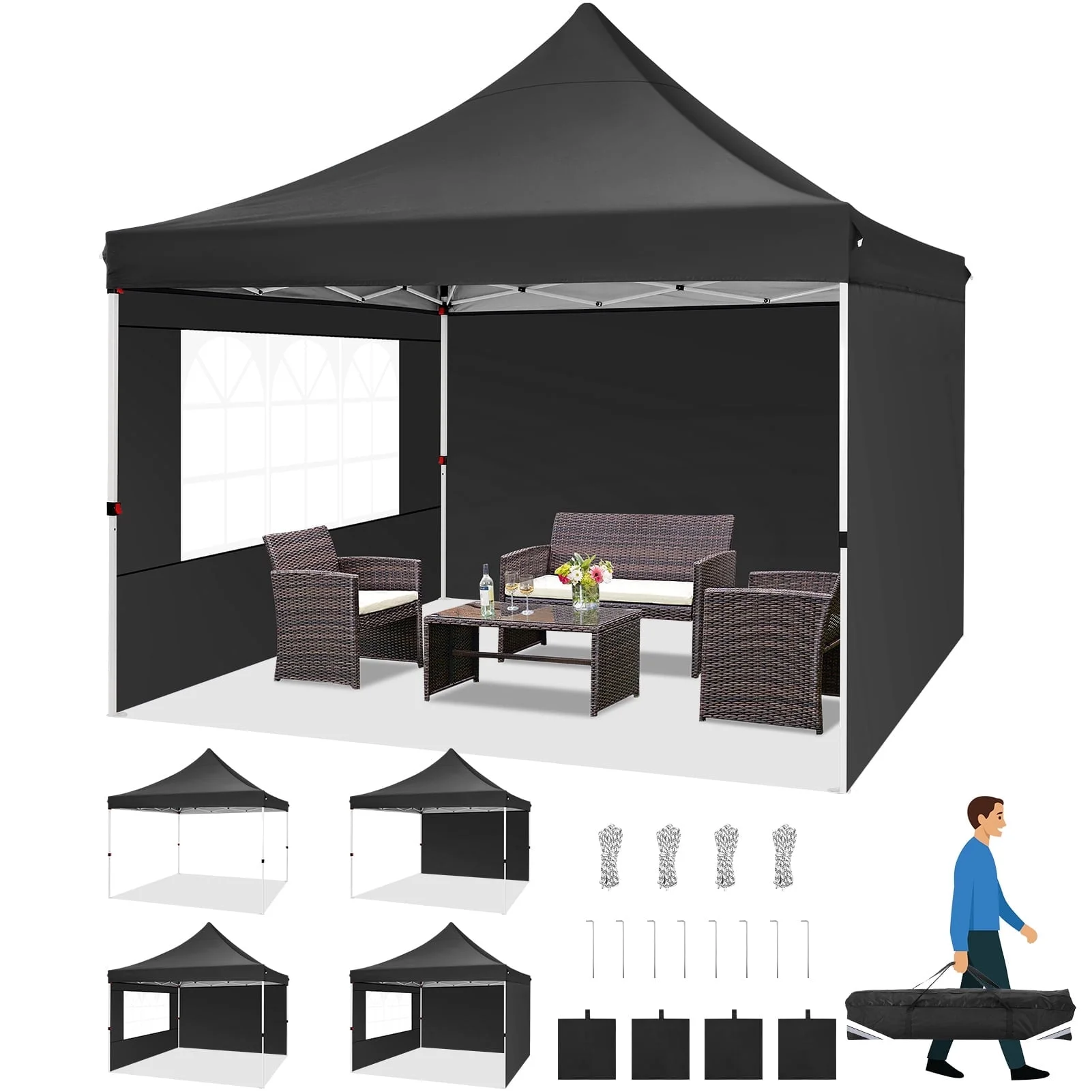HOTEEL Pop up Canopy Tent 10x10 Commercial Instant Canopy with 4 Sidewalls & Carry Bag,Portable Tent for Parties Beach Camping Party Event Shelter Sun Shade,White