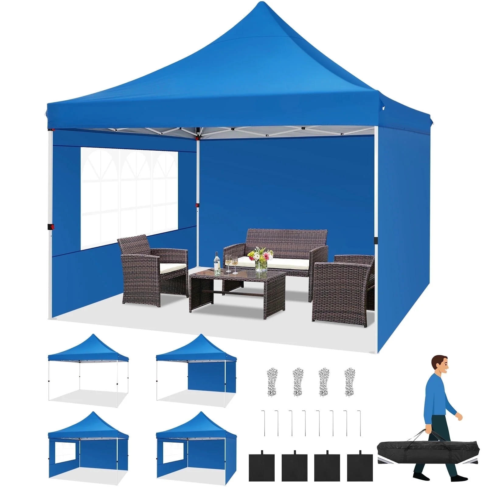 HOTEEL Pop up Canopy Tent 10x10 Commercial Instant Canopy with 4 Sidewalls & Carry Bag,Portable Tent for Parties Beach Camping Party Event Shelter Sun Shade,White