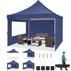 HOTEEL Pop up Canopy Tent 10x10 Commercial Instant Canopy with 4 Sidewalls & Carry Bag,Portable Tent for Parties Beach Camping Party Event Shelter Sun Shade,White
