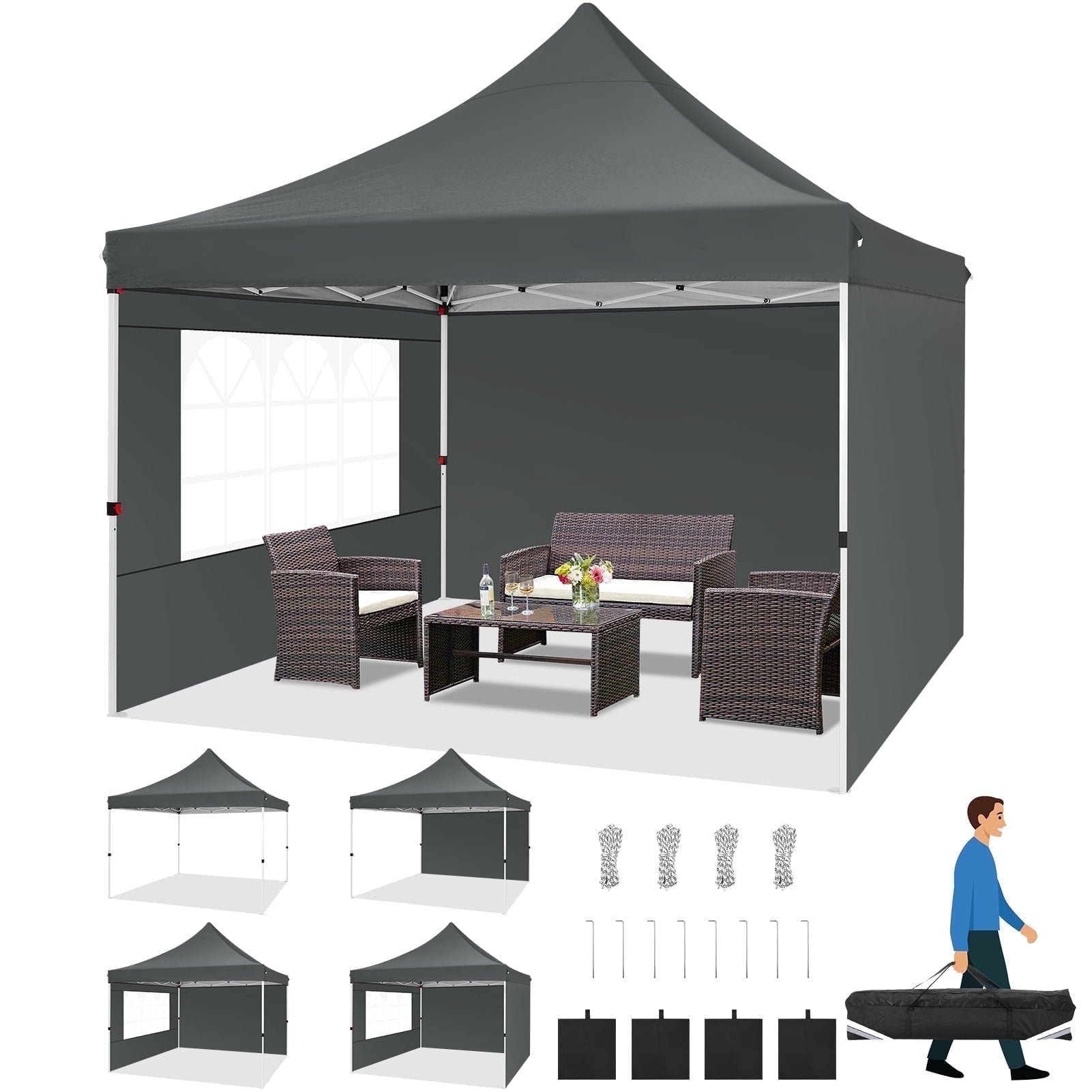 HOTEEL Pop up Canopy Tent 10x10 Commercial Instant Canopy with 4 Sidewalls & Carry Bag,Portable Tent for Parties Beach Camping Party Event Shelter Sun Shade,White