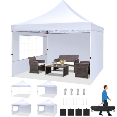 HOTEEL Pop up Canopy Tent 10x10 Commercial Instant Canopy with 4 Sidewalls & Carry Bag,Portable Tent for Parties Beach Camping Party Event Shelter Sun Shade,White