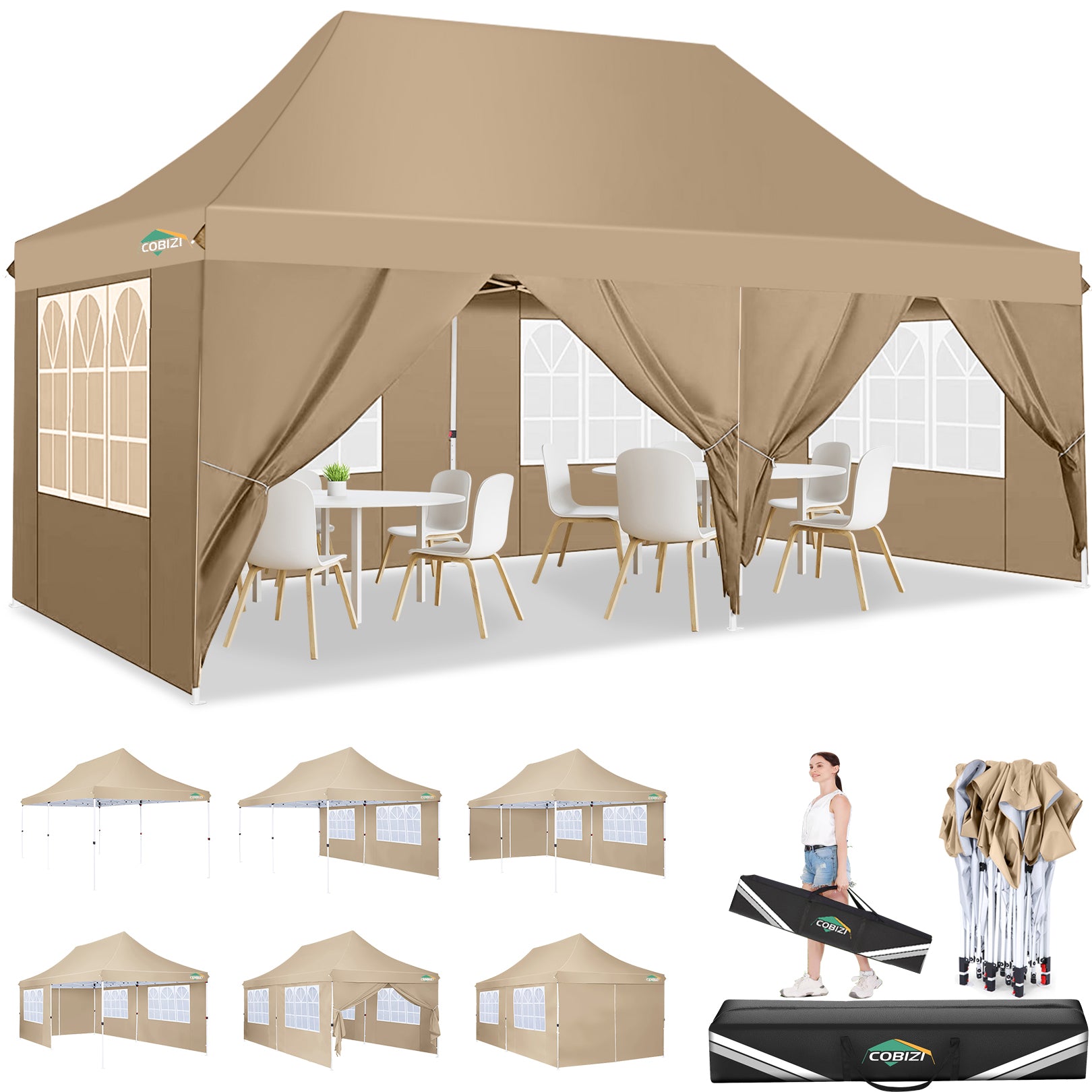 COBIZI 10'x20' Pop Up Waterproof Party Tent Canopy with 6 Removable Sidewalls AMA005924