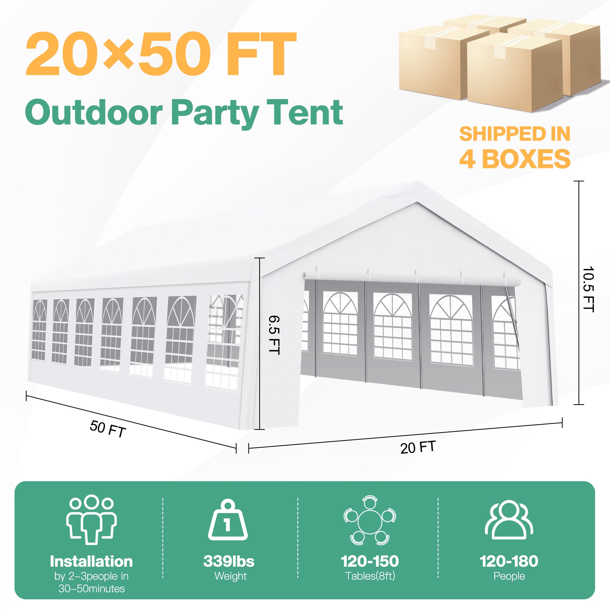COBIZI 20'x50' Heavy Duty  Party Canopy with 14 Sidewalls & Built-in Sandbags SPC315