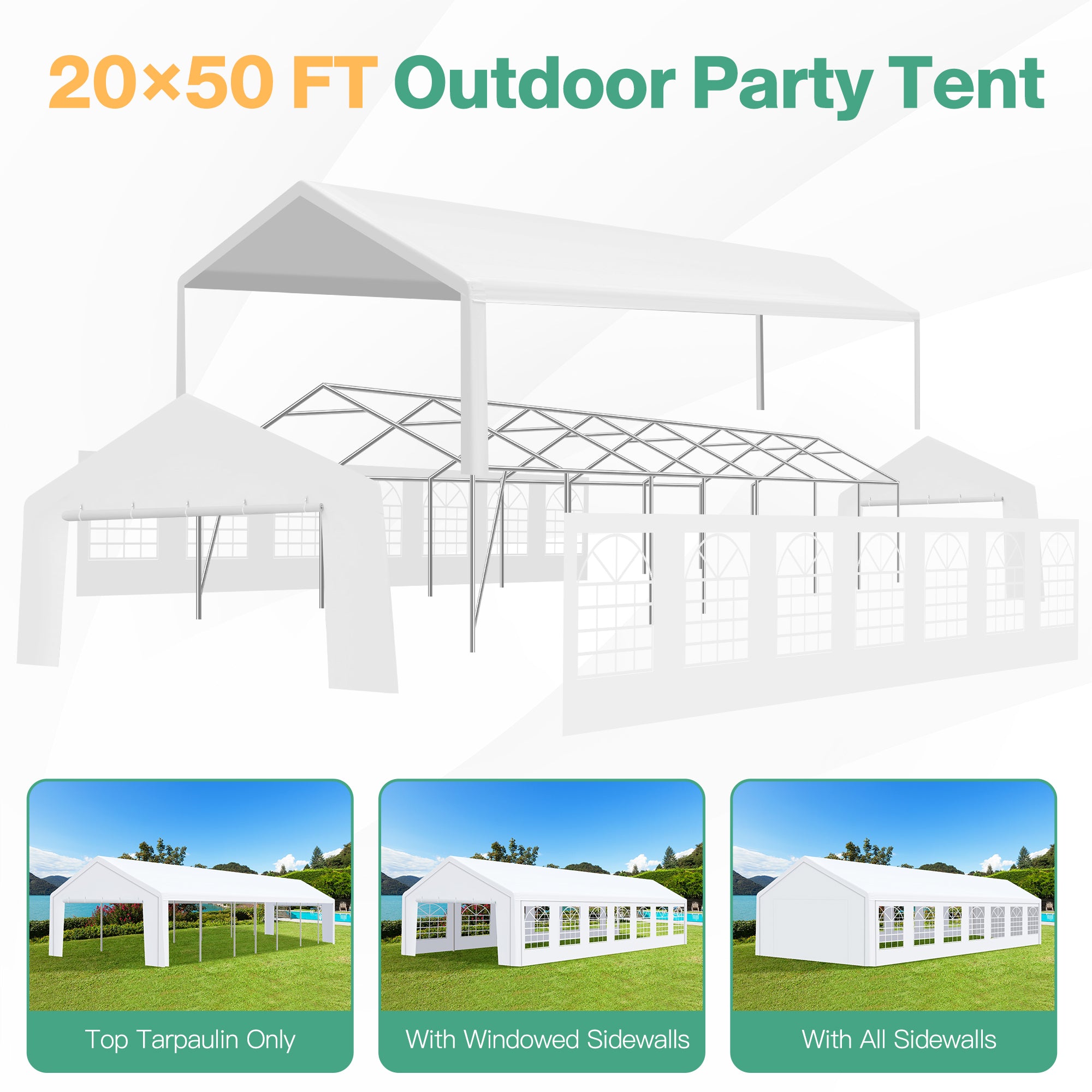 COBIZI 20'x50' Heavy Duty  Party Canopy with 14 Sidewalls & Built-in Sandbags SPC315