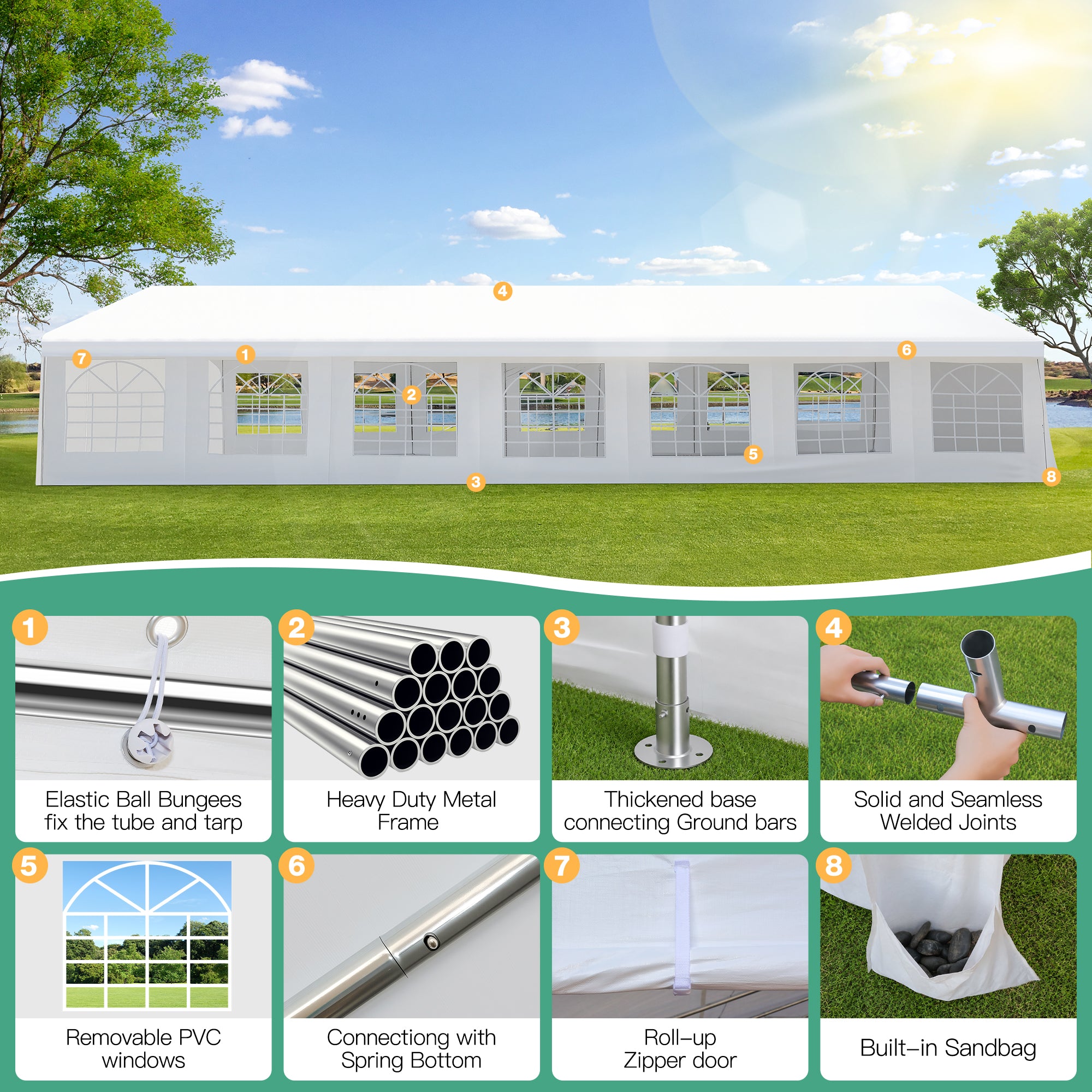 COBIZI 20'x50' Heavy Duty  Party Canopy with 14 Sidewalls & Built-in Sandbags SPC315