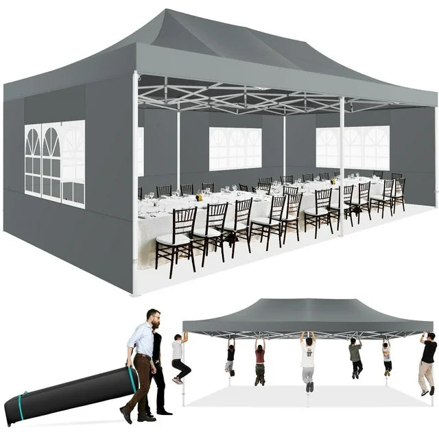 HOTEEL 10'x20' Canopy EZ Pop Up Canopy Anti-UV Waterproof Outdoor Tent Portable Party Wedding Instant Canopy Shelter All Season Tent Gazebo with 6 Removable Sidewalls, 4 Sandbags, Roller Bag