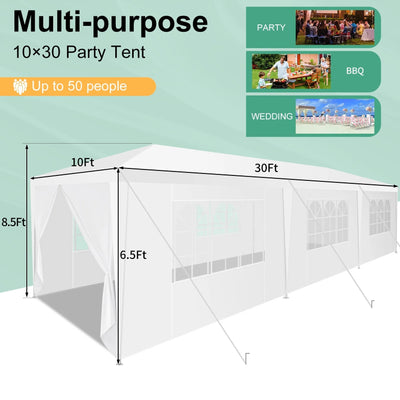 COBIZI 10'x30' Party Canopy Tent with 8 Removable Sidewalls, Waterproof Outdoor Shelter for Weddings and Events,White SPC000108