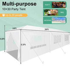COBIZI 10x30 Party Canopy Tent with 8 Removable Sidewalls, Waterproof Outdoor Shelter for Weddings and Events,White