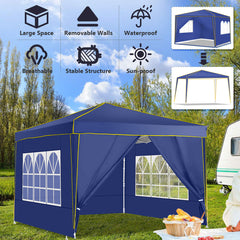 COBIZI  10'x10' Pop up Canopy Tent Commercial Instant Canopy with 4 Sidewalls & Carry Bag 4 Stakes & Ropes & Sandbags Portable Tent for Parties Beach Camping Party Event Shelter Sun Shade