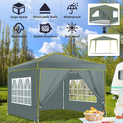 COBIZI  10'x10' Pop up Canopy Tent Commercial Instant Canopy with 4 Sidewalls & Carry Bag 4 Stakes & Ropes & Sandbags Portable Tent for Parties Beach Camping Party Event Shelter Sun Shade