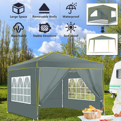 COBIZI  10'x10' Pop up Canopy Tent Commercial Instant Canopy with 4 Sidewalls & Carry Bag 4 Stakes & Ropes & Sandbags Portable Tent for Parties Beach Camping Party Event Shelter Sun Shade