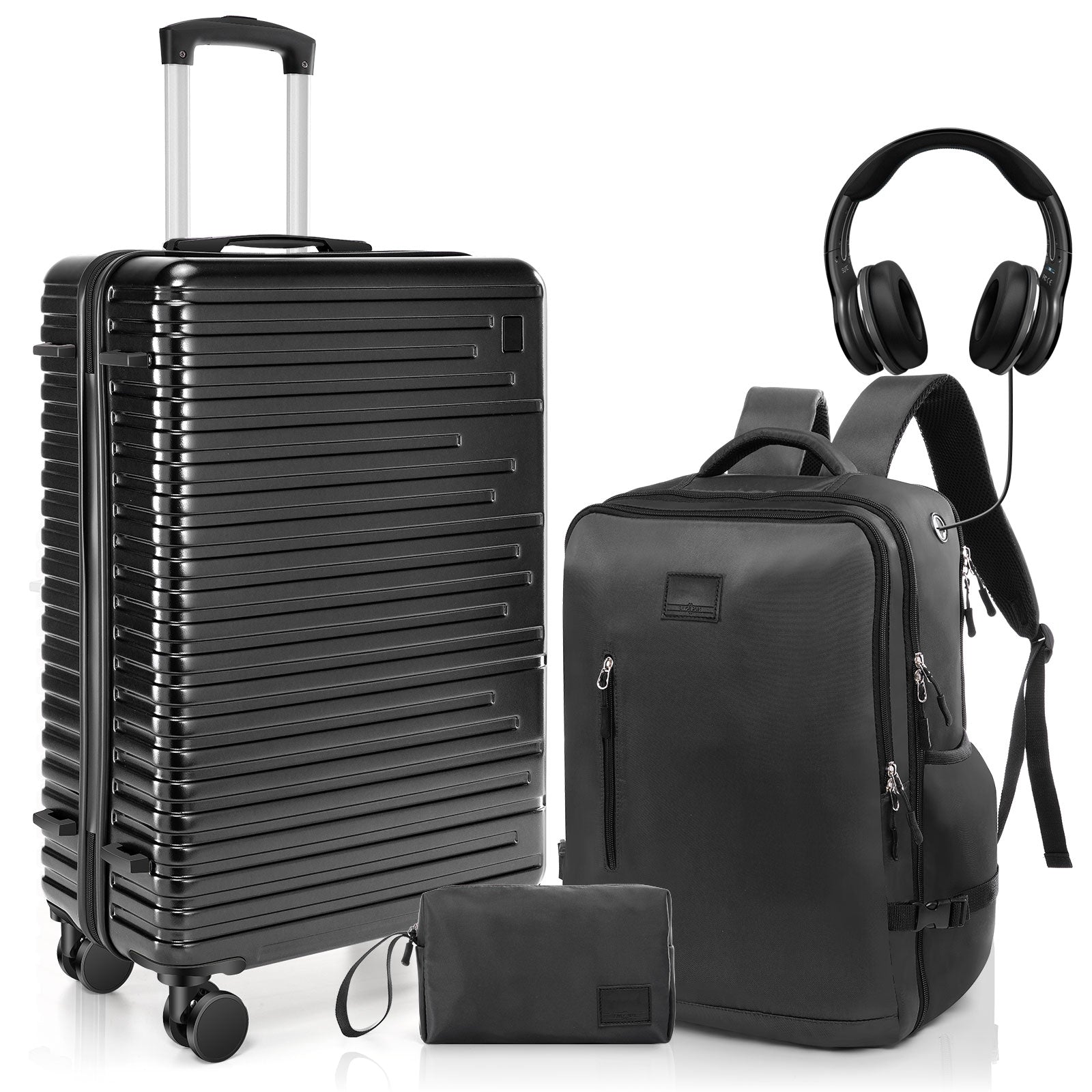 Hoteel 5 Piece Hardshell Luggage Set,Expandable PC+ABS Durable Suitcase,Hardside Lightweight Suitcase with TSA Lock Spinner Wheels,Navy Blue
