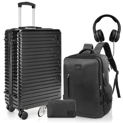 Hoteel 5 Piece Hardshell Luggage Set,Expandable PC+ABS Durable Suitcase,Hardside Lightweight Suitcase with TSA Lock Spinner Wheels,Black