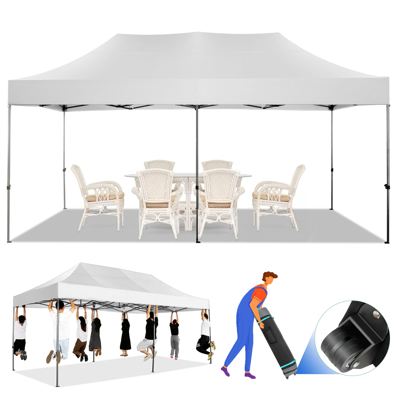 COBIZI 10'x20' Canopy Easy Pop Up Canopy Anti-UV Waterproof Outdoor Tent