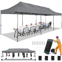 HOTEEL 10x30 Pop Up Canopy, Heavy Duty Canopy UPF 50+ All Season Wind Waterproof Commercial Outdoor Wedding Party Tents Gazebo with Roller Bag, Dark Blue