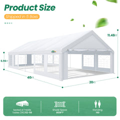 Hoteel 20'x 40' Large Heavy Duty Outdoor Canopy Party Tent with 8 Removable Sidewalls, UV 50+, Waterproof, Wedding Event Shelter Gazebo, Easy to Set up, Big Tent for Birthday Party, BBQ, White