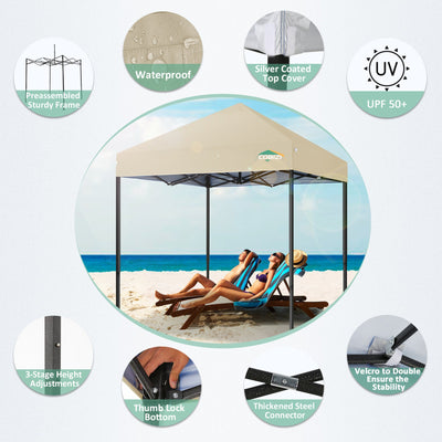 COBIZI 6.5x6.5 FT Pop up Canopy, Waterproof Commercial Canopy Tent,Outdoor Garden Gazebo, with Carry Bag