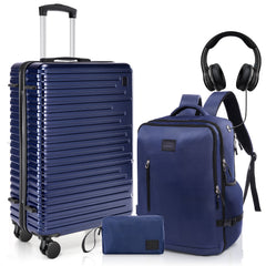 Hoteel 5 Piece Hardshell Luggage Set,Expandable PC+ABS Durable Suitcase,Hardside Lightweight Suitcase with TSA Lock Spinner Wheels,Navy Blue
