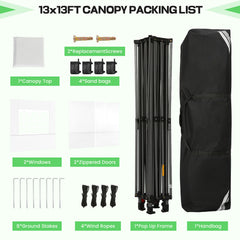 Hoteel 13x13 Pop up Canopy with 4 Removable Sidewalls, Outdoor Canopy Tents for Parties Wedding, High Stability, Instant Sun Protection Shelter with Upgrade Raised Roof and Carry Bag