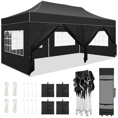 HOTEEL Tents for Parties, 10x20 Pop Up Canopy Tent Heavy Duty with 6 Sidewalls, Commercial Outdoor Canopy Tents for Event Wedding, All Season UV 50+& Waterproof with Roller Bag, Thickened Legs, Black