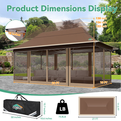 COBIZI 12'x20' Pop Up Gazebo Easy Setup with Mosquito Netting, Brown SPC000251