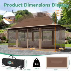 COBIZI 12'x20' Pop Up Gazebo，Easy Setup with Mosquito Netting, Brown SPC000251
