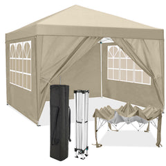 COBIZI 10x10ft Popup Canopy Waterproof Canopy with 4 Sidewalls Outdoor Commercial Instant Shelter Beach Camping Canopy Tent for Party, Black