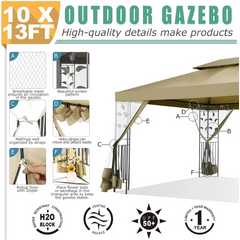 COBIZI 10' x 13' Pop Up Gazebo, Outdoor Steel Double Roof Canopy, Metal Frame Pavilion with Mosquito Netting, Sunshade for Garden, Patio, Lawns, Gray