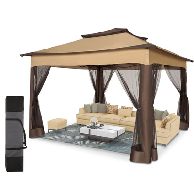 HOTEEL 12'x12' Pop Up Gazebo Patio Outdoor Canopy Tent with 8 Mosquito Nettings, Adjustable Height and 144 Square ft of Shade for Garden, Party, Backyard with Vented Top, Gray
