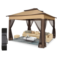 HOTEEL 12'x12' Pop Up Gazebo Patio Outdoor Canopy Tent with 8 Mosquito Nettings, Adjustable Height and 144 Square ft of Shade for Garden, Party, Backyard with Vented Top, Gray