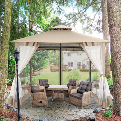 COBIZI 10'x10' Patios Gazebos with 4 Netting Sidewalls & Double Soft Roof, Khaki SPC41